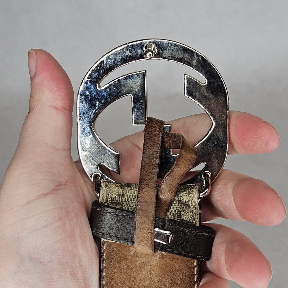 Men's Gucci Supreme GG Canvas Leather Belt 51 Inches Long 1.5" Wide 1 Tear - Picture 12 of 12
